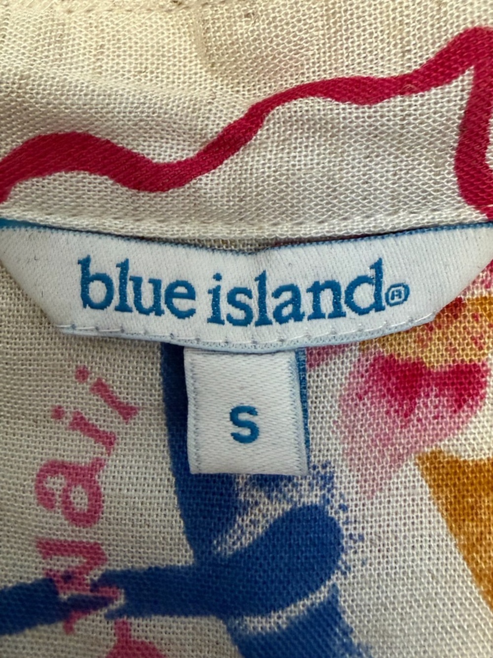 Blue Island Aloha Stamps Print Oversized Button Down - Picture 3 of 6